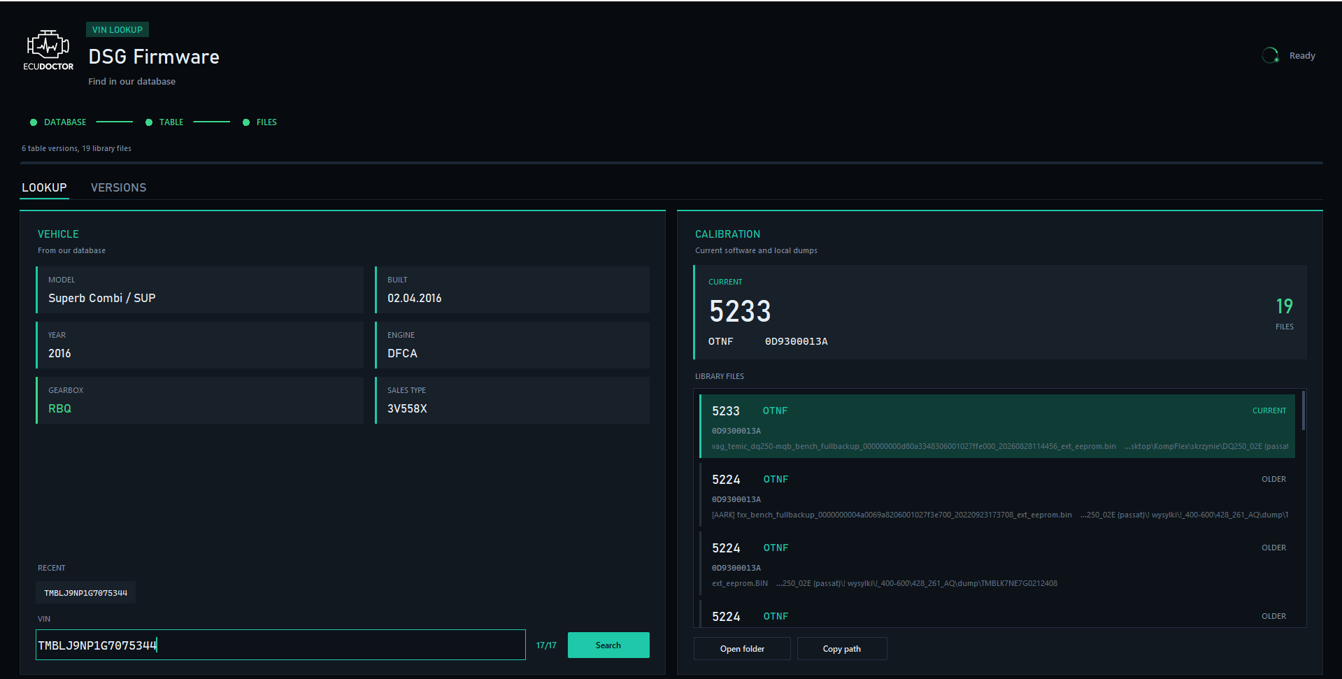 Firmware search by VIN